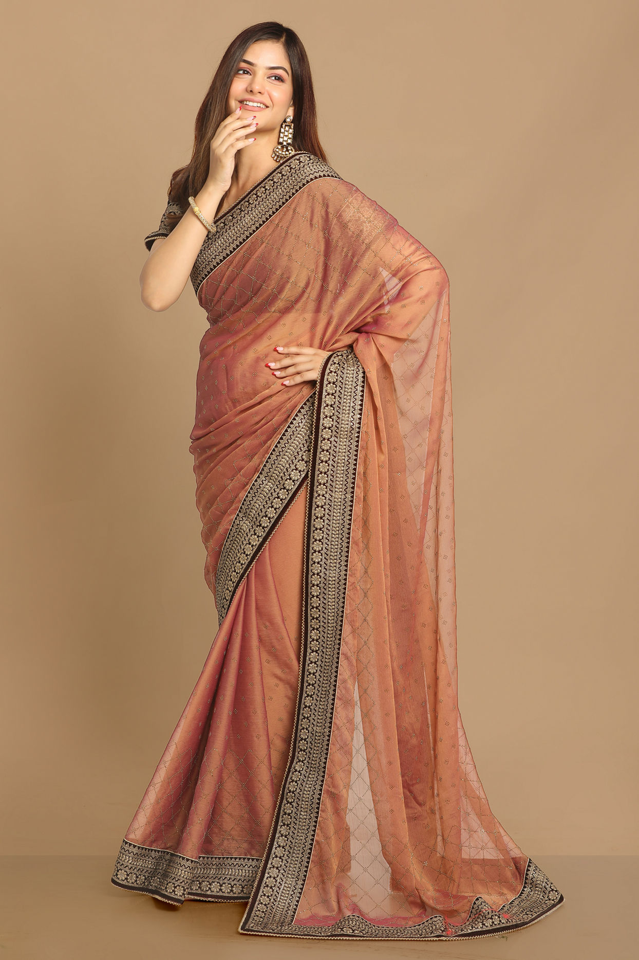 Mohey Women Delicate Peach Colour Saree
