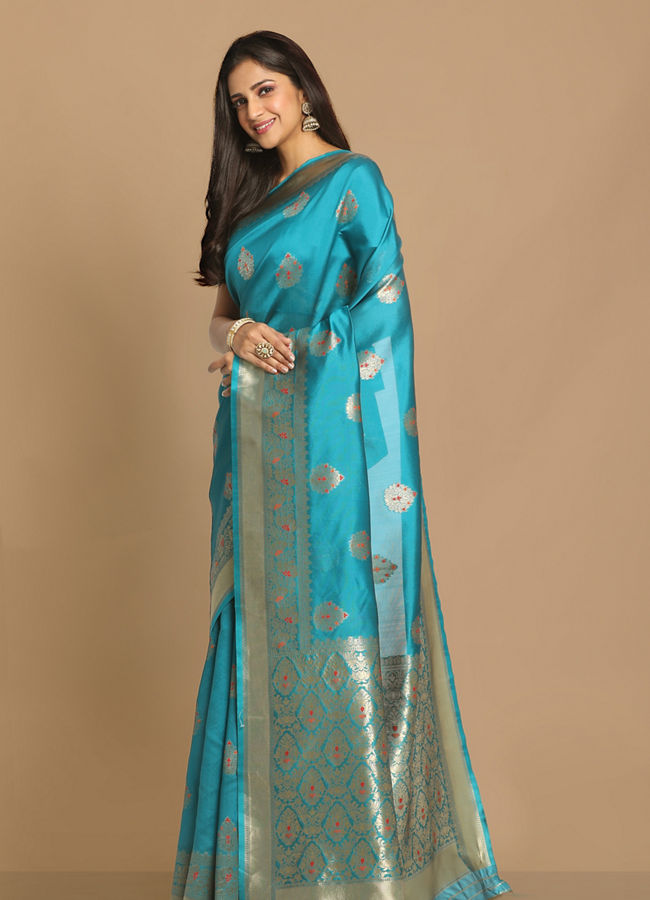 alt message - Mohey Women Dreamy Blue Saree image number 4