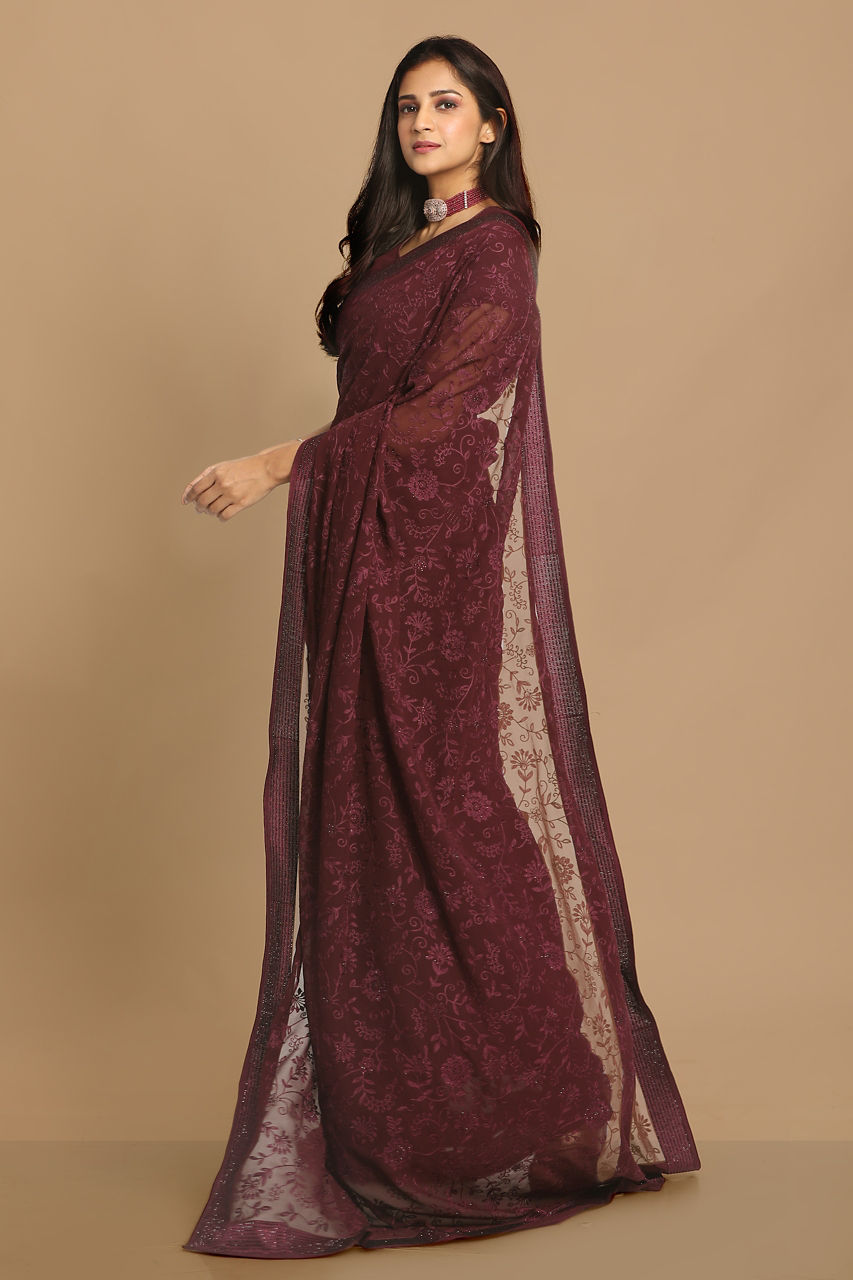 Mohey Women Coveted Wine Saree