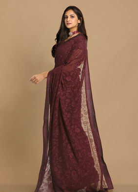 alt message - Mohey Women Coveted Wine Saree image number 4