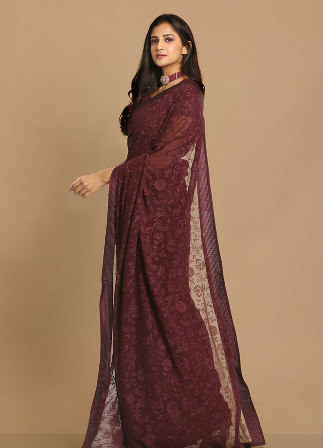 Mohey Women Coveted Wine Saree