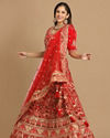 alt message - Mohey Women Red Floral Embroidered Lehenga image number 2