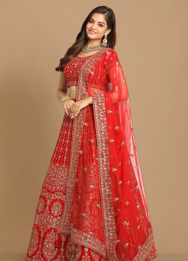 Mohey Women Royal Red Bridal Lehenga