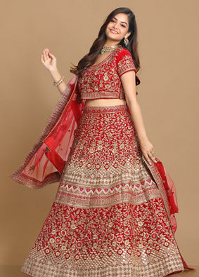 Mohey Women Magnificent Red Bridal Lehenga image number 2