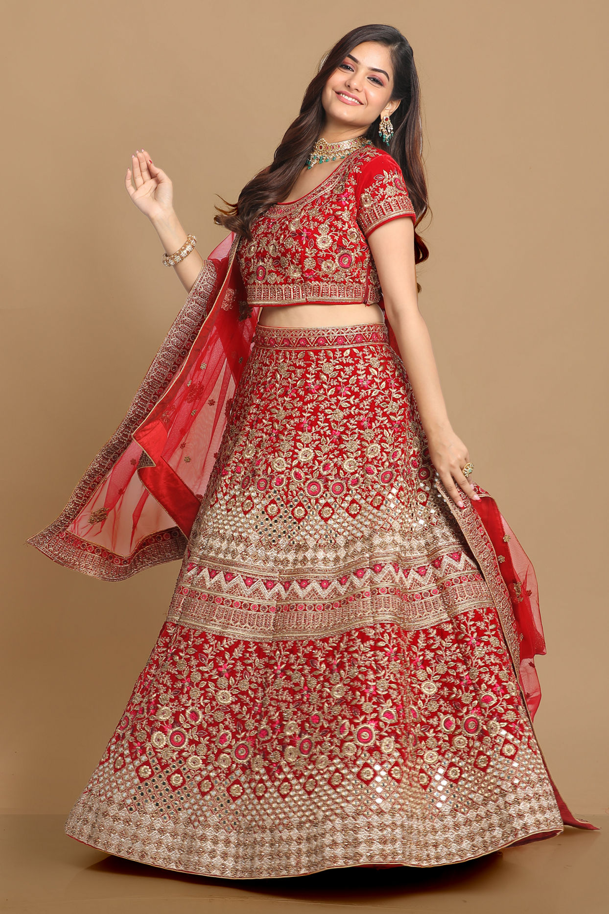 Mohey Women Magnificent Red Bridal Lehenga