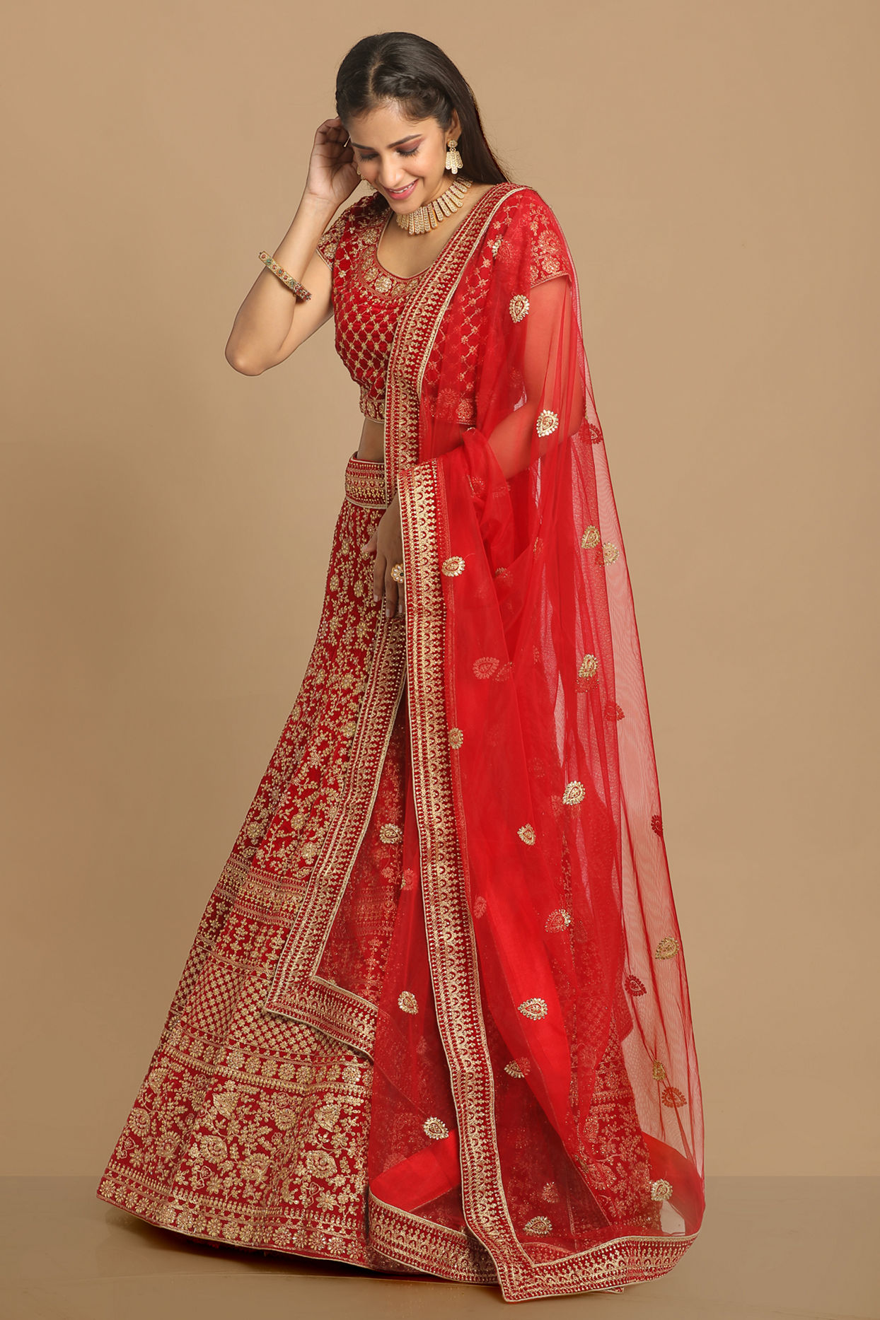 Mohey Women Red Zari Embroidered Bridal Lehenga