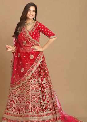 Mohey Women Glamorous Rani Pink Bridal Lehenga