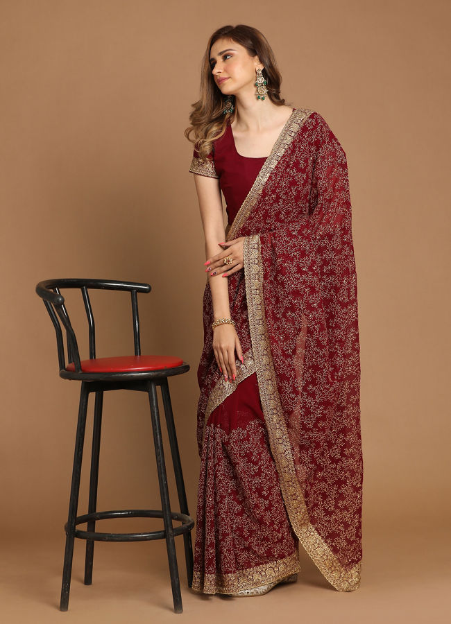 Mohey Women Gorgeous Wine Saree