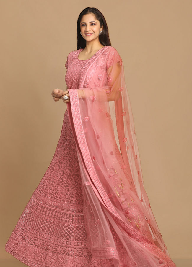 Mohey Women Beautiful Embroidered Pink Lehenga