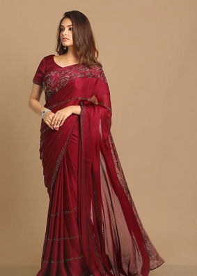 Mohey Women Delicate Wine Saree image number 3