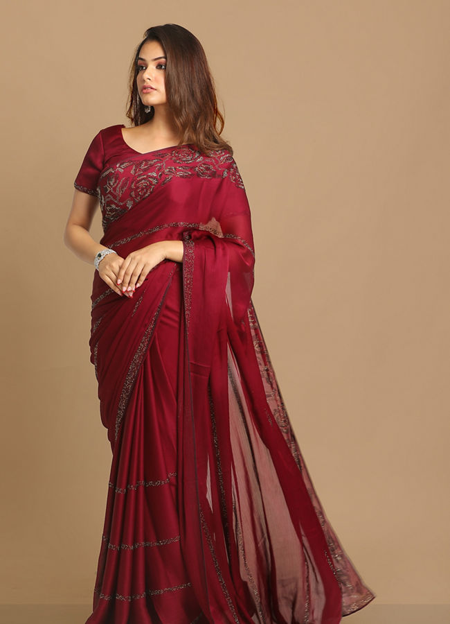 Mohey Women Delicate Wine Saree