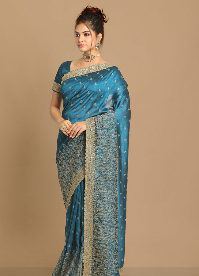 alt message - Mohey Women Stunning Blue Saree image number 4