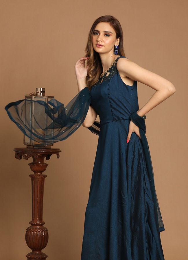 Buy Georgeous Blue Gown Online in India Mohey Indo Western for