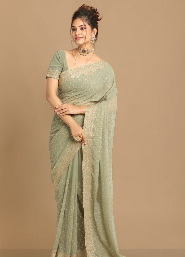 Mohey Women Georgeous Pista Saree image number 4