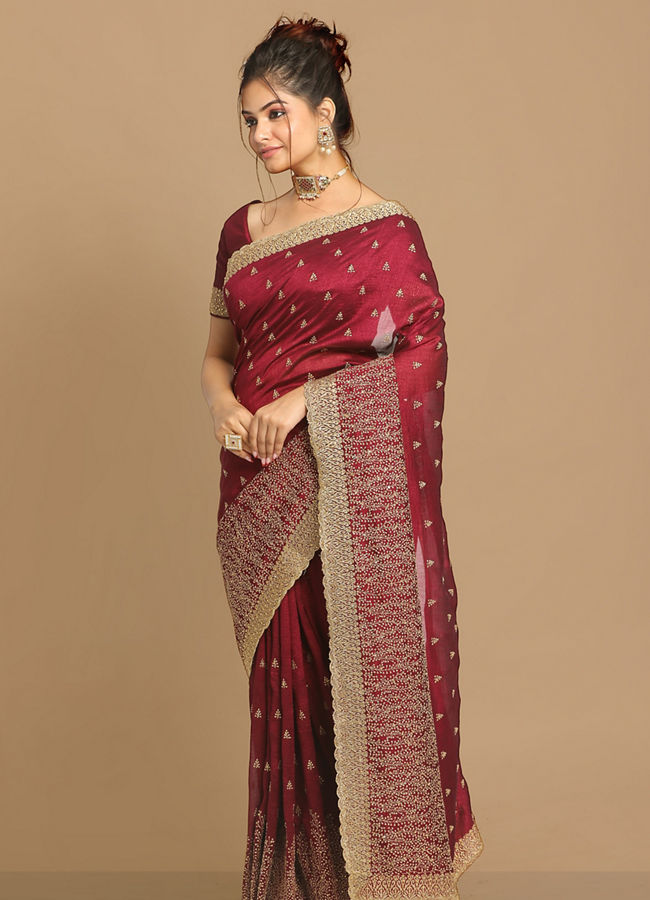 alt message - Mohey Women Sensational Wine Saree image number 4