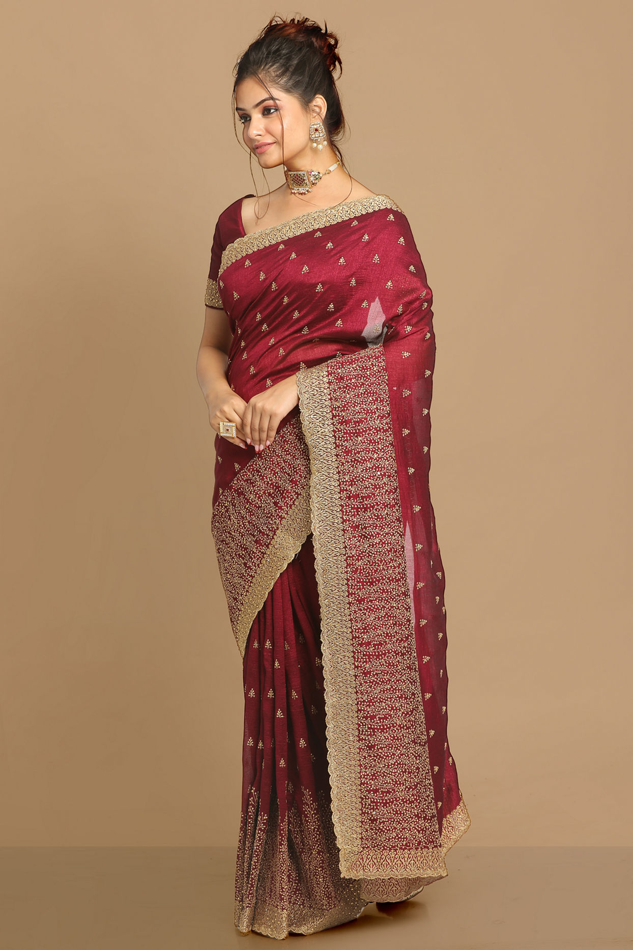 Mohey Women Sensational Wine Saree