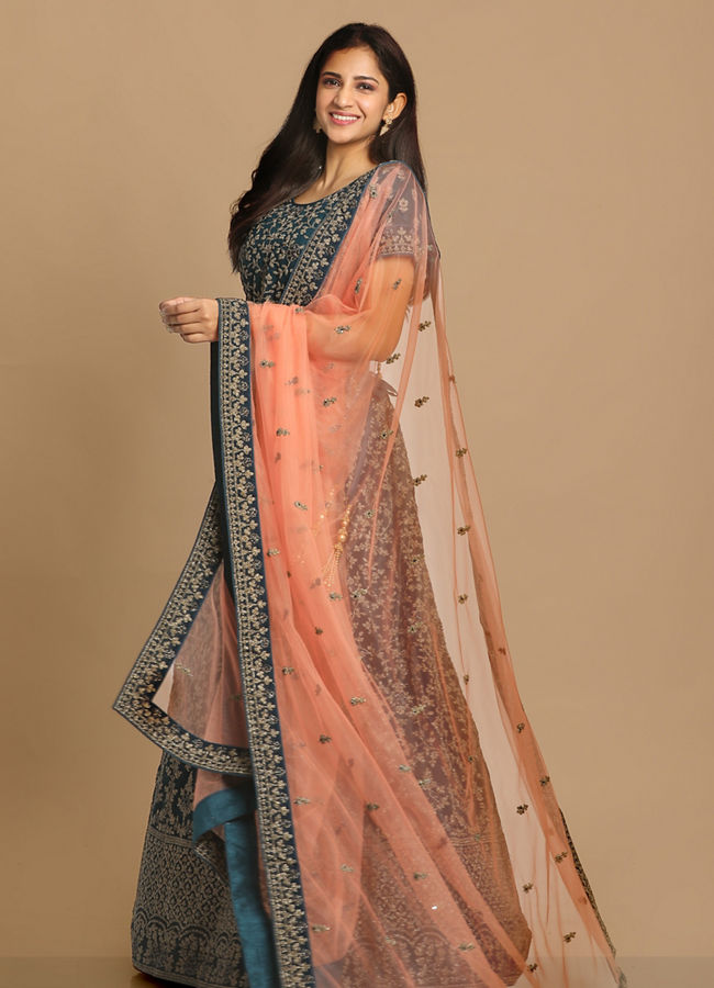 Mohey Women Exotic Blue Georgette Lehenga