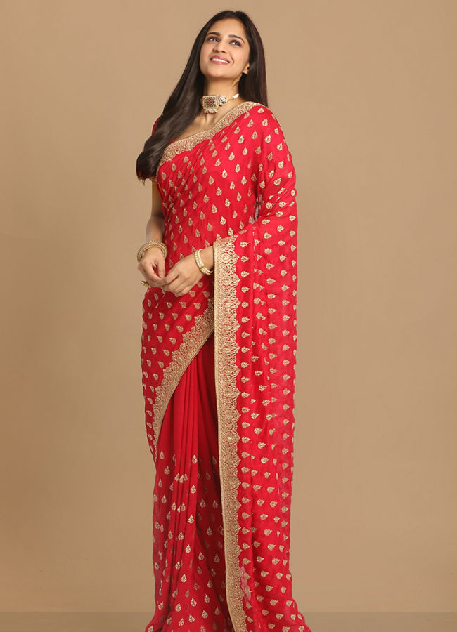 Mohey Women Enigmatic Rani Pink Saree