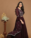 Mohey Women Graceful Wine Stitched Suit