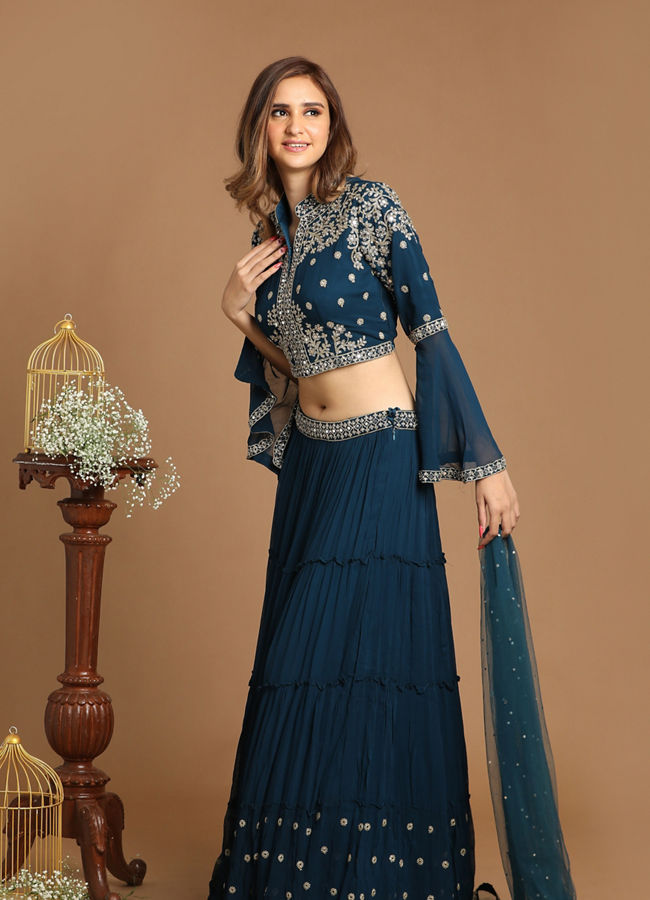 Mohey Women Glamorous Dark Blue Lehenga