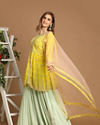 alt message - Mohey Women Bright Yellow Lehenga image number 2