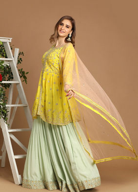 alt message - Mohey Women Bright Yellow Stitched Suit image number 2