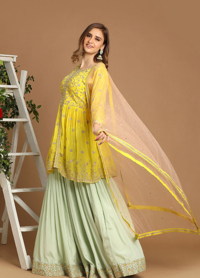 Mohey Women Bright Yellow Fusion Lehenga