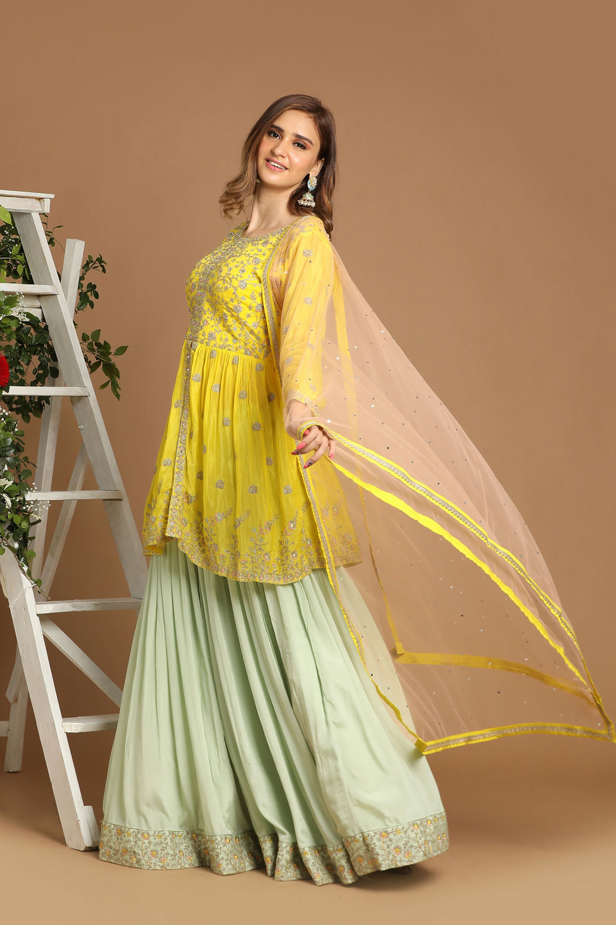 Mohey Women Bright Yellow Fusion Lehenga