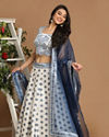 Mohey Women Sublime White And Blue Lehenga