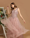 Mohey Women Pink Net Gown With Embroidery