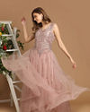 Mohey Women Pink Net Gown With Embroidery