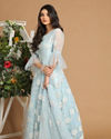 alt message - Mohey Women Light Blue Net Gown image number 0