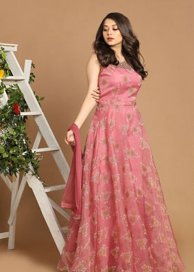 Pink Organza Stitched Suit image number 0