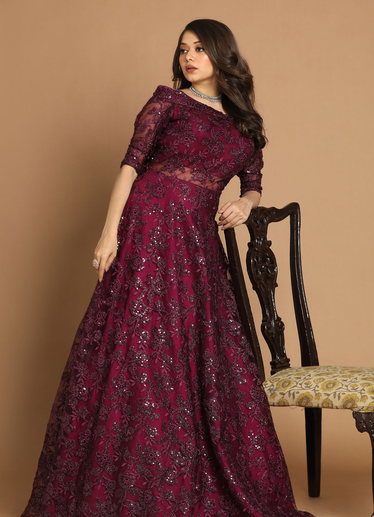 Mohey Women Off Shoulder Purple Gown