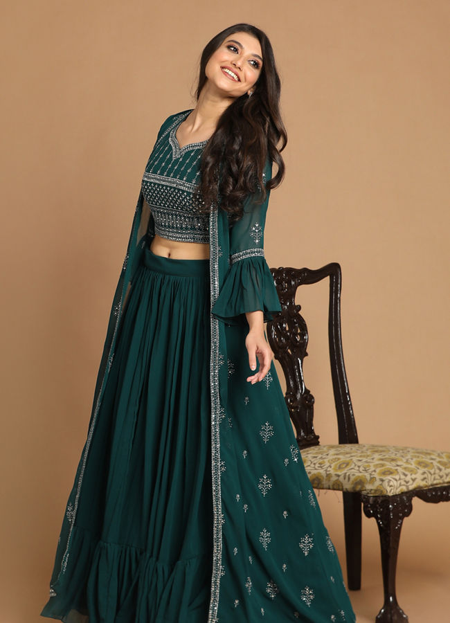 Mohey Women Bottle Green Stitched Suit