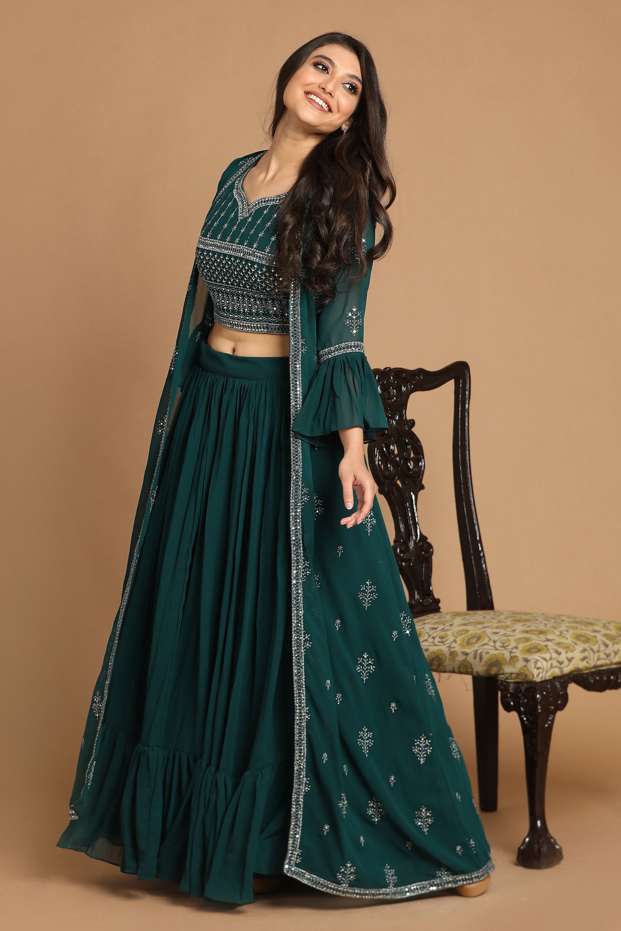Mohey Women Bottle Green Stitched Suit