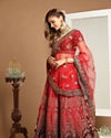 Mohey Women Rani And Maroon Velvet Zari Embroidered Bridal Lehenga