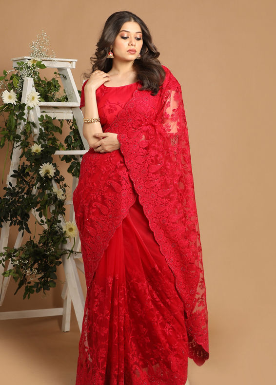 Mohey Women Rani Pink Net Saree