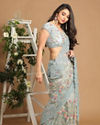 alt message - Mohey Women Light Blue Net Saree image number 3