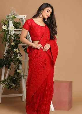 Gorgeous Red Net Saree image number 0