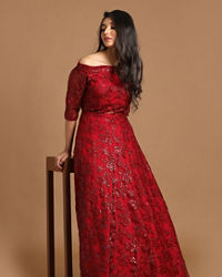 Mohey Women Bold Maroon Embellished Gown