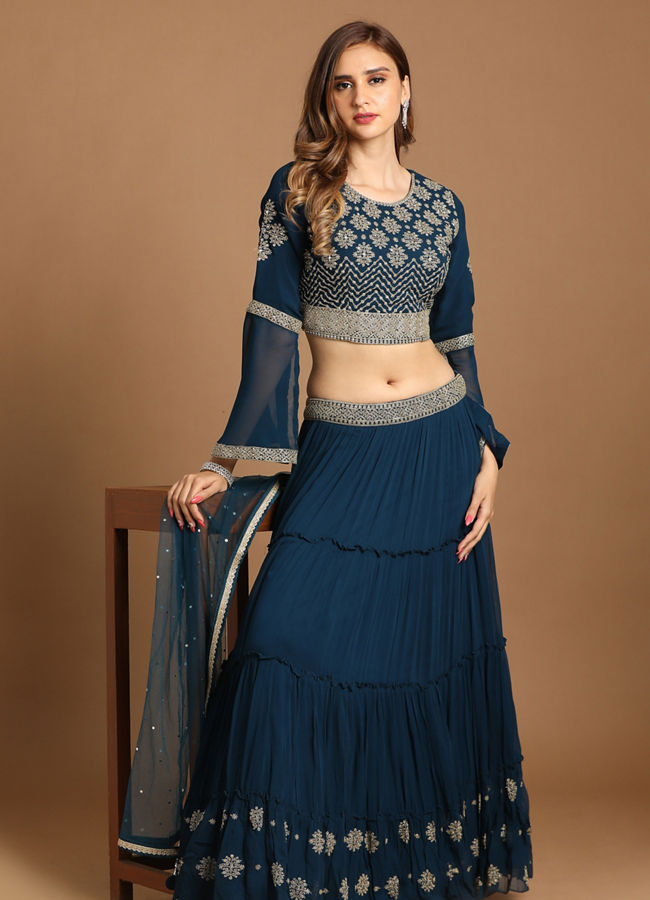 Mohey Women Fabulous Blue Lehenga