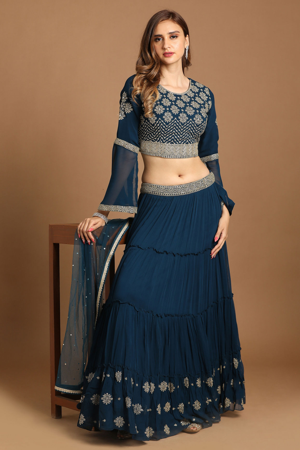 Mohey Women Fabulous Blue Lehenga