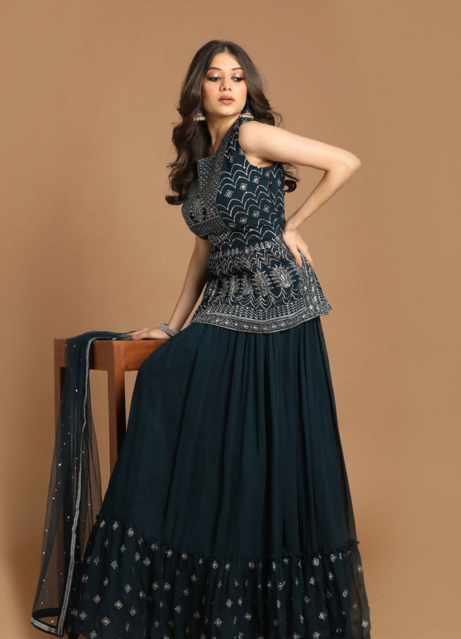 Mohey Women Vibrant Blue Fusion Lehenga