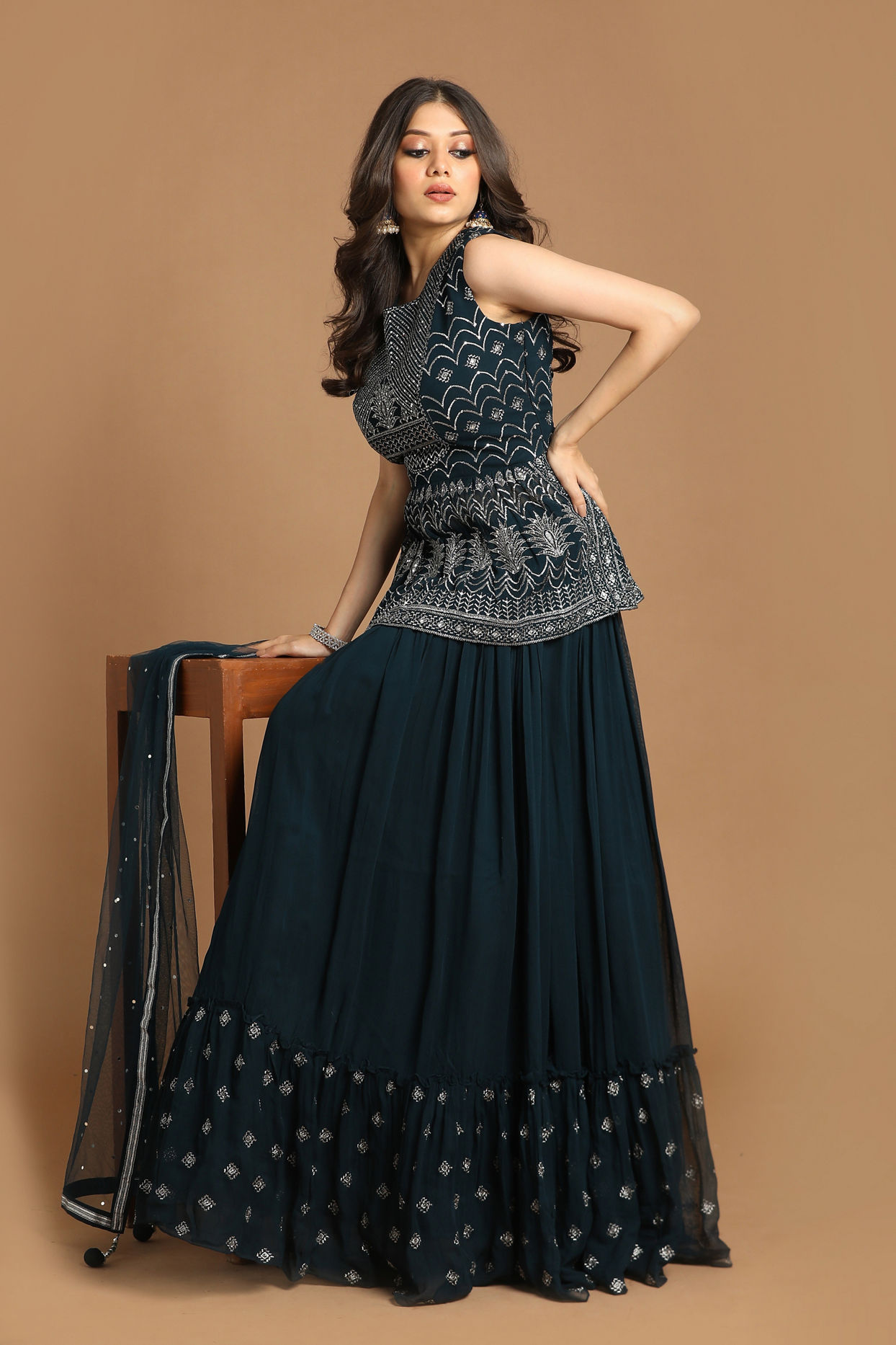 Mohey Women Vibrant Blue Fusion Lehenga