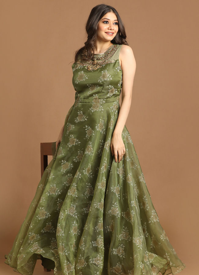 alt message - Mohey Women Outlandish Pista Gown image number 1