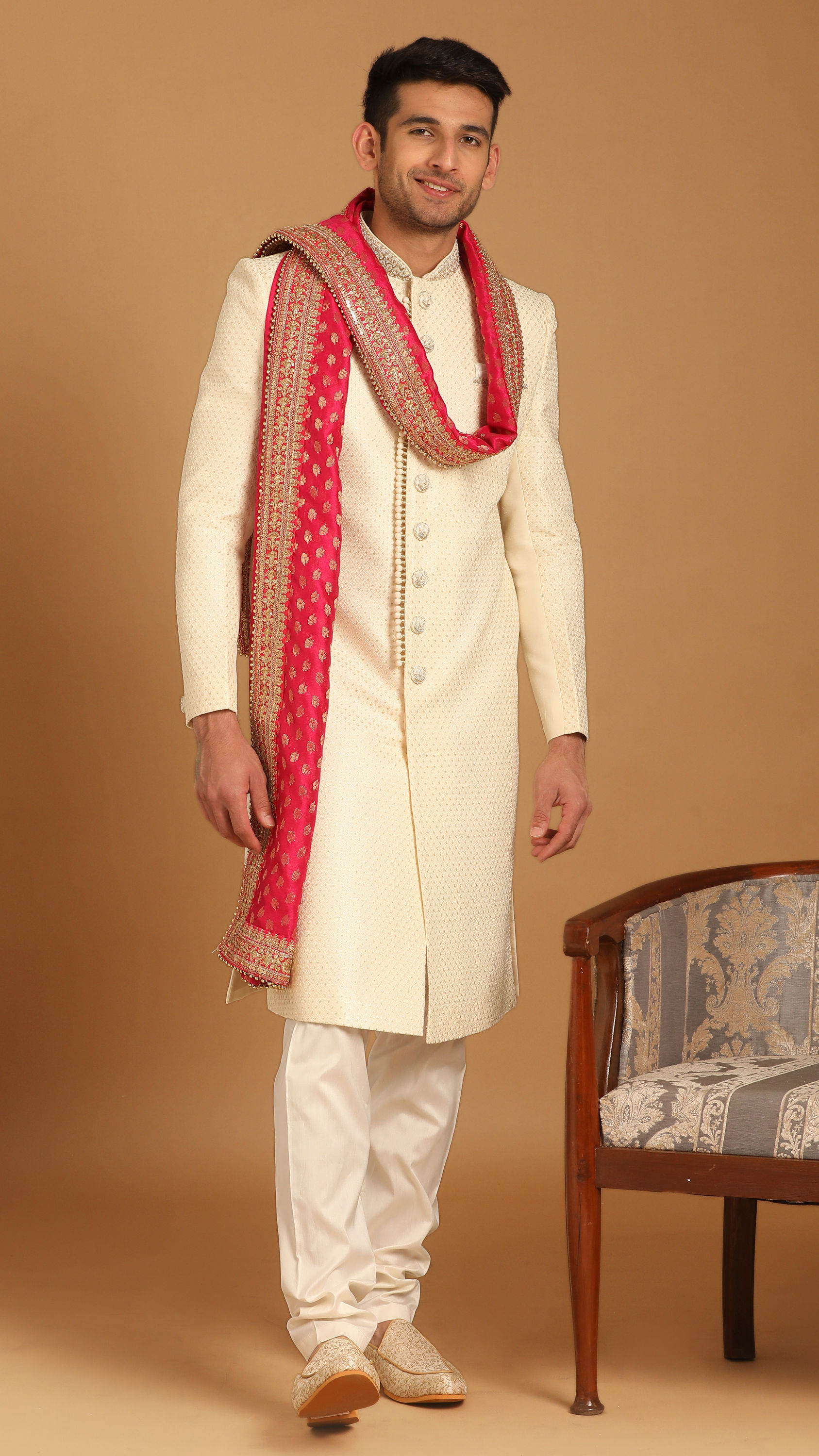 Manyavar Men Charismatic Cream Sherwani