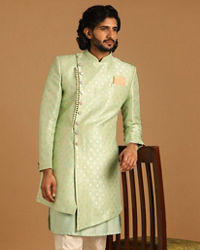 Manyavar Men Playful Green Indo Western Set