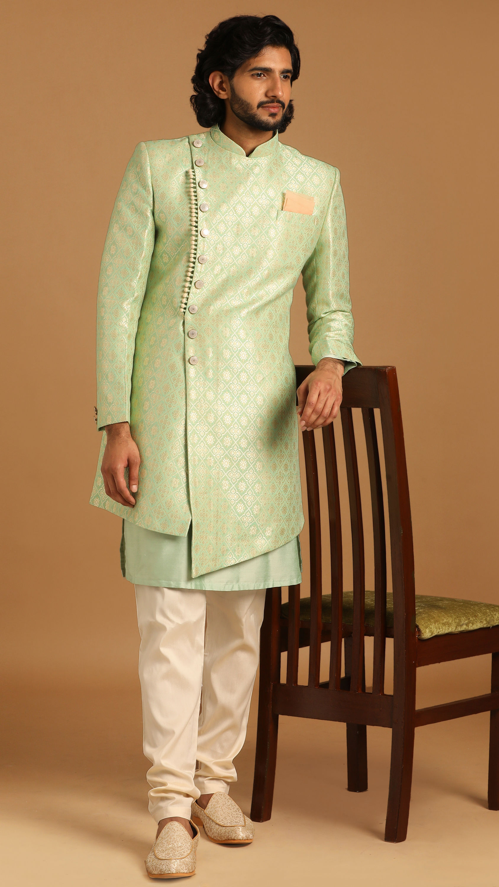 Manyavar Men Playful Green Indo Western Set