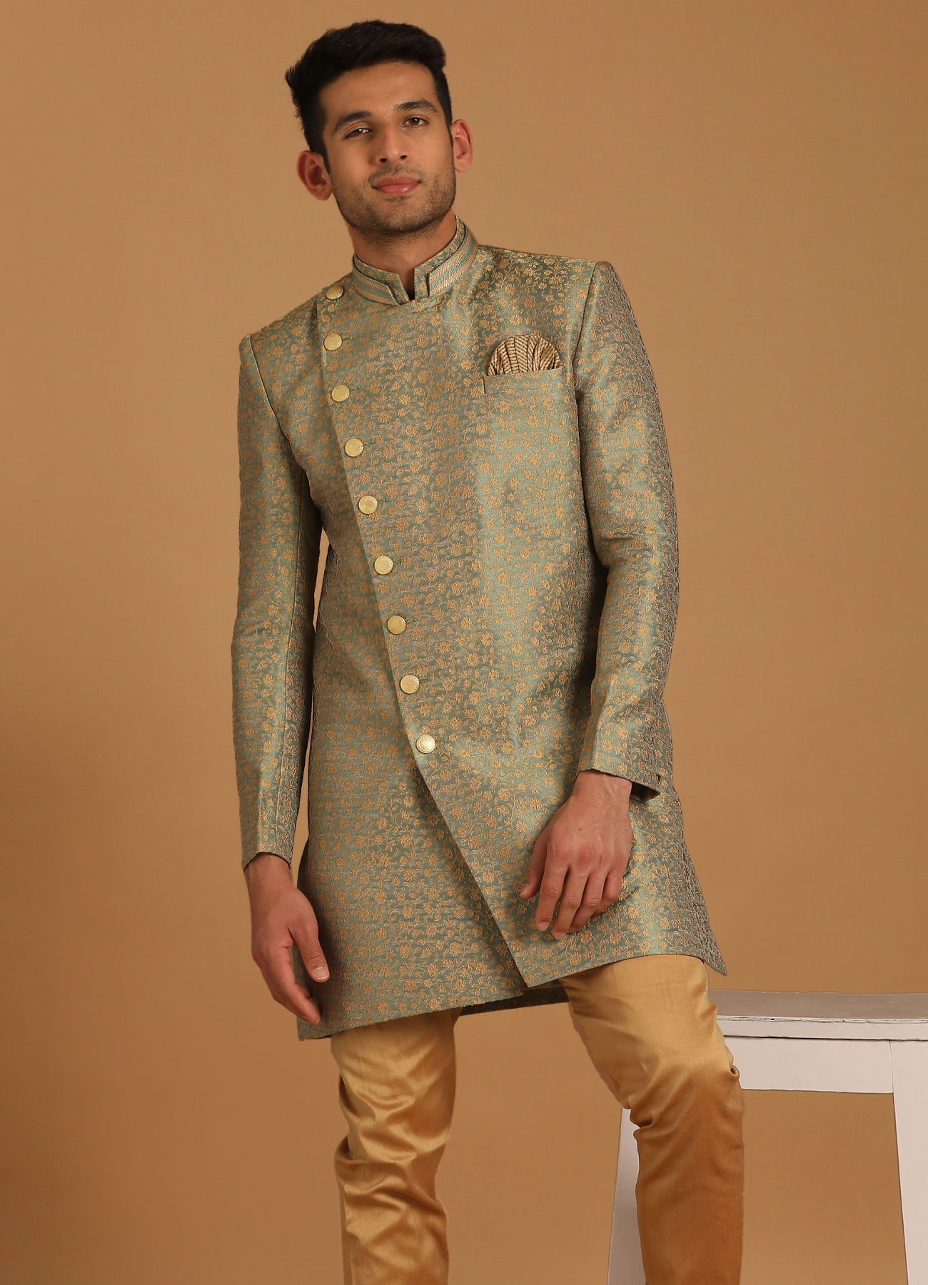 Manyavar Men Classy Green Indo Western